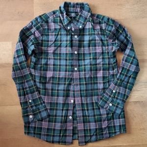 Lands' End Boys Green Plaid Long Sleeve‎ Buttondown Shirt Size 10-12